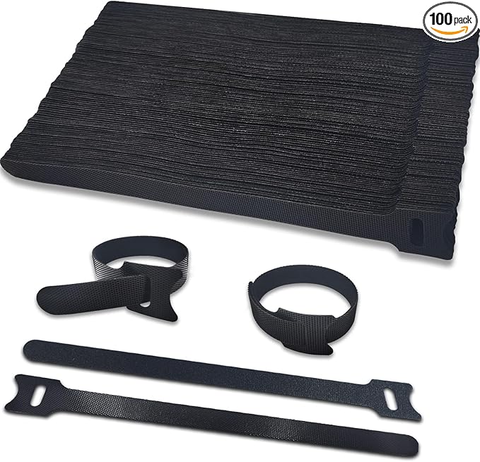 100pcs Reusable Cable Ties 7.8 In |Adjustable Cord Straps&Wire Wraps|Hook and Loop Cable Management Organizer