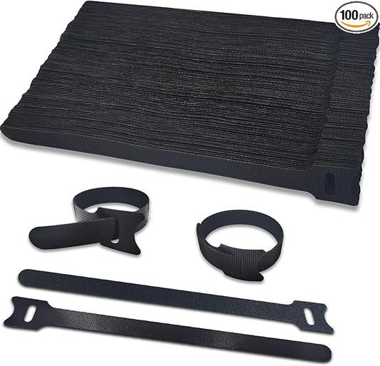 100pcs Reusable Cable Ties - Hook and Loop Cable Straps for Wire Management - 6 Inch Adjustable Cord Organizer & Wire Ties for Electronics, PC, Home Office & Garden - Black Fastening Wraps