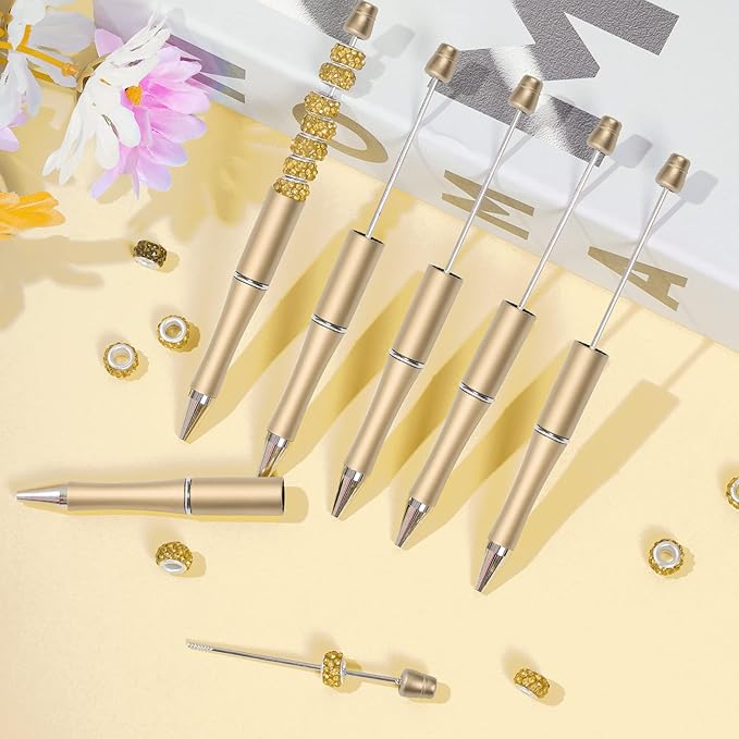 jiebor 30Pcs Gold Beadable Pens Plastic Bead Ballpoint DIY Cute Cool Pens Black Ink for Women Men Bridal Graduation Gift Office Supplies