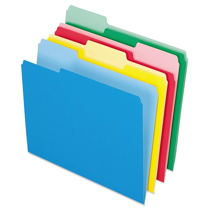 Pendaflex Colored File Folders, 24 Pack, Letter Size (8.5" x 11"), 3 Tabs, Durable Paper, Assorted Colors: Blue, Green, Red & Yellow, Color-Coding for School, Office & Home Document Organization