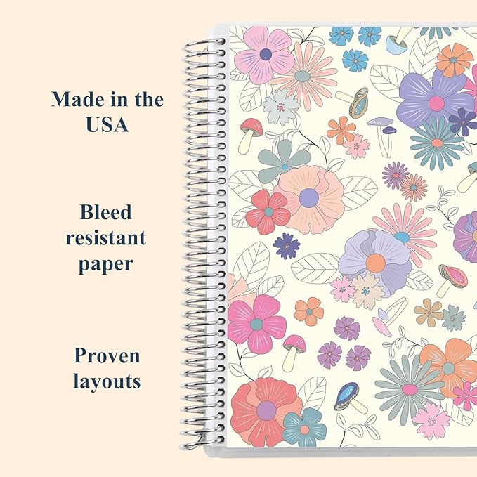 Erin Condren 7" X 9" Spiral Bound College Ruled Notebook - Groovy Blooms - 160 Lined Pages, Note Taking & Writing Notebook, 80Lb Thick Paper