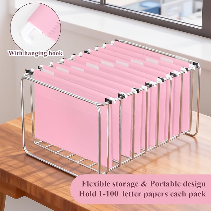 Letter Size Pink Hanging File Folders Hanging Document Folder Plastic Transparent Hanging File Folder for File Cabinets Document Filing (20, Pink)
