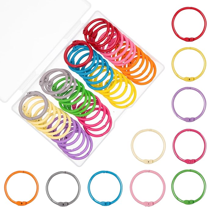 AKONEGE 1 Inch Colorful Loose Leaf Binder Rings (100 Pack) Small Metal Steel Book Rings for Index Cards Flashcards, Keychain Key Rings, 25mm Notebook Rings Paper Rings for Home Office School, 10Colors