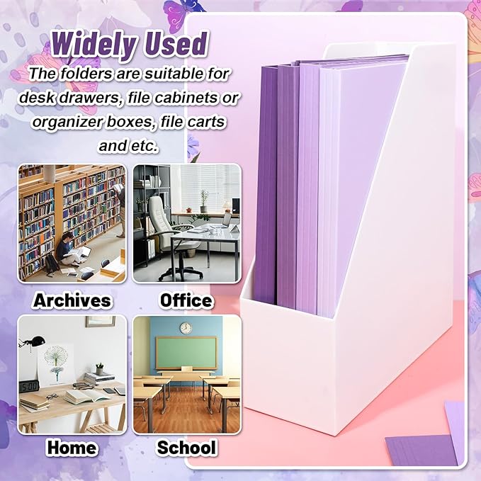 Whaline 24 Pack Purple File Folders Letter Size 4 Colors Gradient Purple File Pockets with 1/3 Cut Tab for Home Office Classroom Supplies, 8.9 x 11.6 Inch