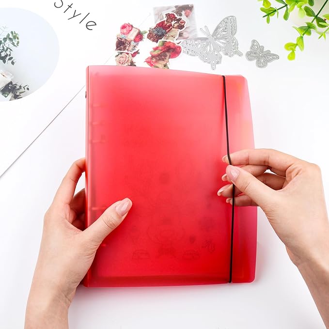 BAOFALI 3Pcs /Set A5 6 Ring Binder Cover Clean Transparent Soft PVC for Refillable Notebook Shell withMatte surfaceforStamp & Die Storage (Red)