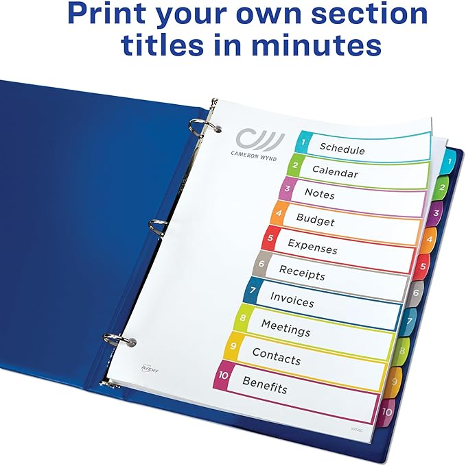 Avery Dividers for 3 Ring Binders,10 Tabs per Set,Customizable Table of Contents,Multicolor Arched Tabs,Great for Organizing Reports,Projects,and More (11842),(Pack of 2)