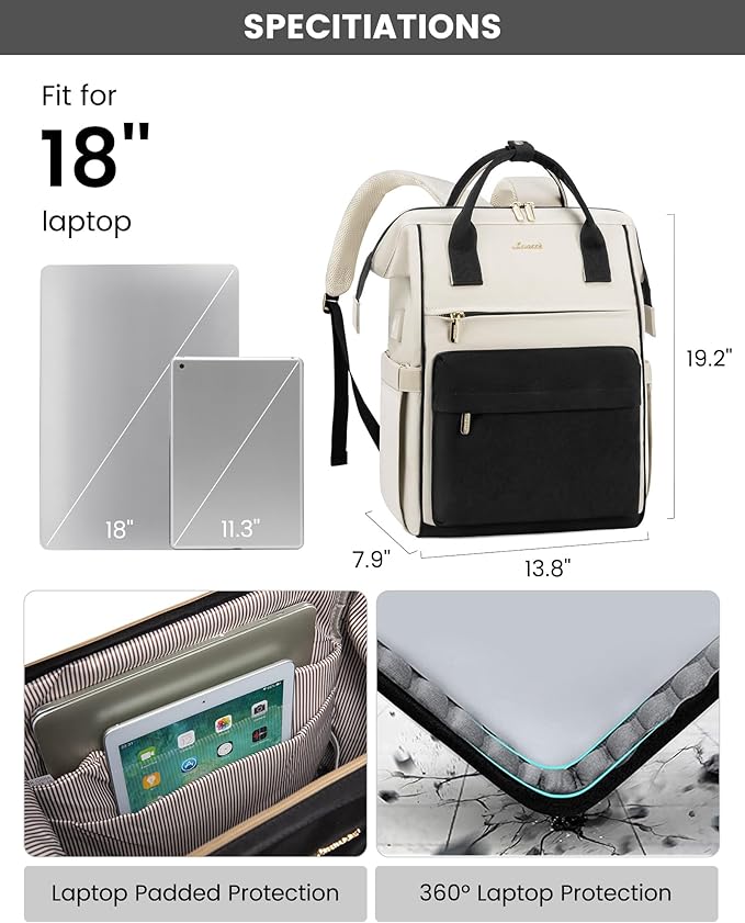 LOVEVOOK Laptop Backpack for Women, 18 Inch Work Teacher Nurse Bag, Large Capacity Business Computer Backpack Purse with USB Port, Stylish Casual Daypack for Travel