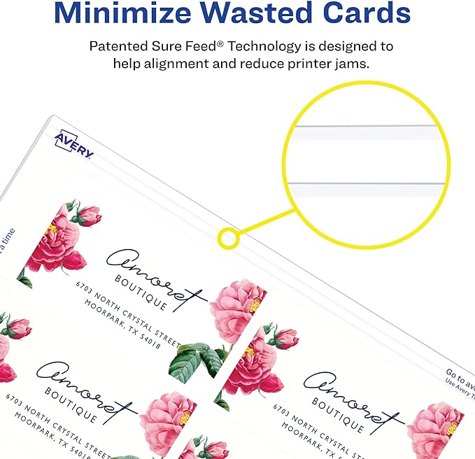Avery Clean Edge Business Cards White | Printable | For Inkjet Printers | Sure Feed Technology | 2" x 3.5" | 90 Cards, Pack of 5