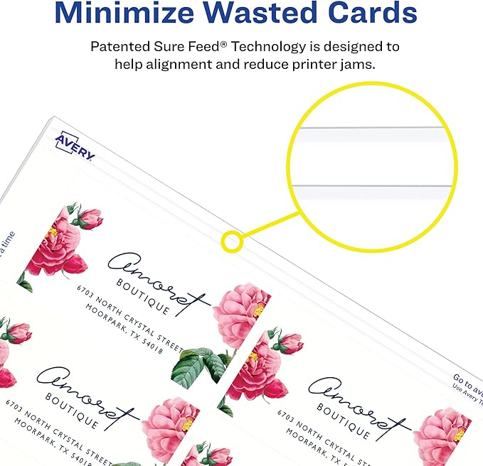 Avery Clean Edge Printable Business Cards with Sure Feed Technology, 2" x 3.5", White, 400 Blank Cards for Inkjet Printers (08877)