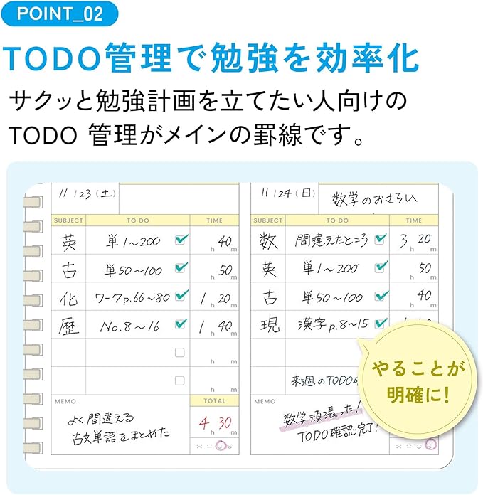 KOKUYO Study Planner Notebook, 10'' x 7'' To-Do Management B5 Soft Ring Notebooks, 41 To Do Plan Sheets, Gray Spiral Notebook, Time Management. Japan Import (SU-SY111TD-M)