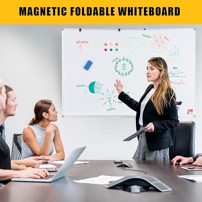 Magnetic Whiteboard 60x40 Inch - Large Dry Erase Board for Wall with Aluminum Frame & Deep Pen Tray - Smooth Writing Surface for Office, Classroom, Home & Conference Room