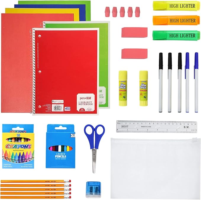 6-Pack 19” Sport Backpacks with 52 Piece School Supplies Kits - Pens, Pencils, Crayons – Bulk Bundle for Elementary, Middle, and High School Students, 6 Assorted Styles