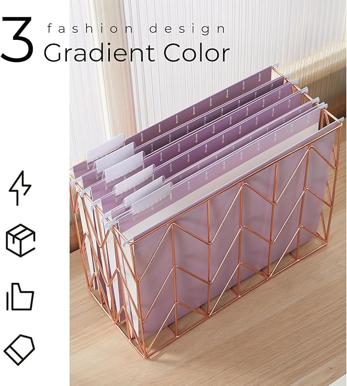 Y YOMA 6 Pack Gradient Hanging File Folders Letter Size Decorative Hanging Folder Pretty File Folder Organizer for Filing Cabinet Office Home with 1/5-Cut Adjustable Tabs, Dusty Violet
