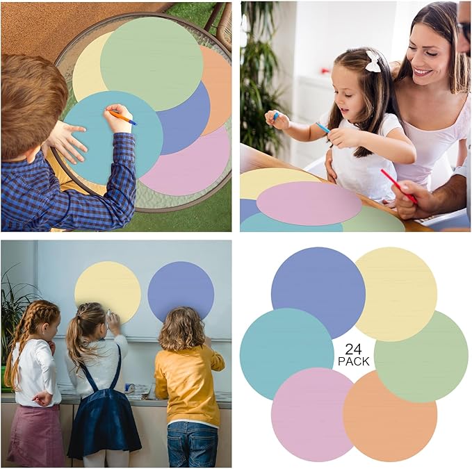 24 Pack 10 Inch Dry Erase Dots for Classroom Tables Dry Erase Circles Colorful Removable Board Marker Wall Sticker Decal Spot Set for Student Tables Desk School Teacher Supplies(Warm Color)