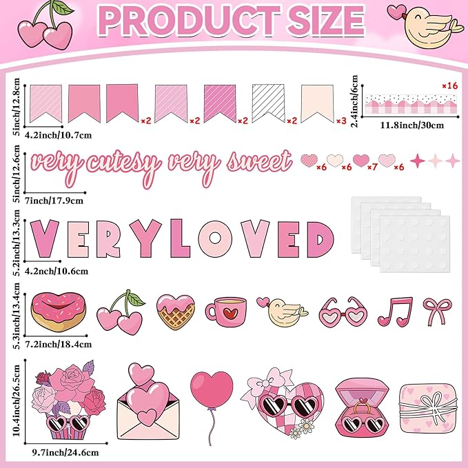 Valentine's Day Bulletin Board Decorations Set Pink Love Heart Paper Cutouts for Happy Valentine's Day Classroom Decorations Valentines Bulletin Board for School Home Classroom Chalkboard Wall Decor