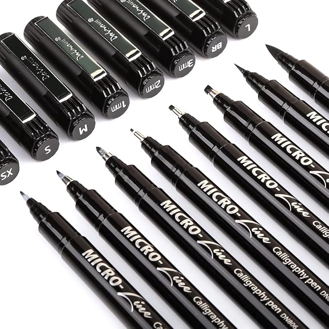 dainayw Calligraphy Brush Pen, Hand Lettering Pens, 8 Size Black Markers Set for Artist Sketch, Technical, Writing, Art Drawing
