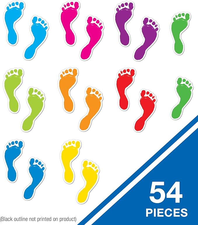 Carson Dellosa 54-Piece Feet Cutouts, Colorful Footprints for Directions, Name Tags, Crafts, Locker Decorations, Bulletin Board, Labels, and Classroom Decor