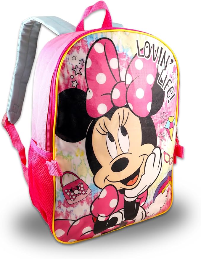 Disney Minnie Mouse Backpack with Lunch Box - Bundle 16" Backpack, Lunch Bag, Stickers, More | Minnie School Supplies (Pink)
