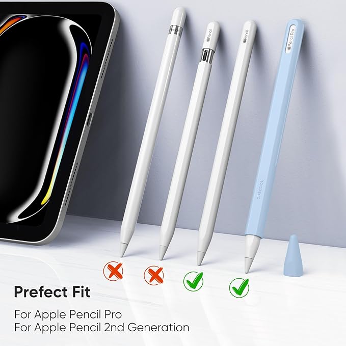 Fintie Silicone Sleeve for Apple Pencil Pro & Apple Pencil 2nd Generation, Light Pen Skin Case Cover Soft Protective Grip Holder with 2 Nib Covers Accessories, Sky Blue