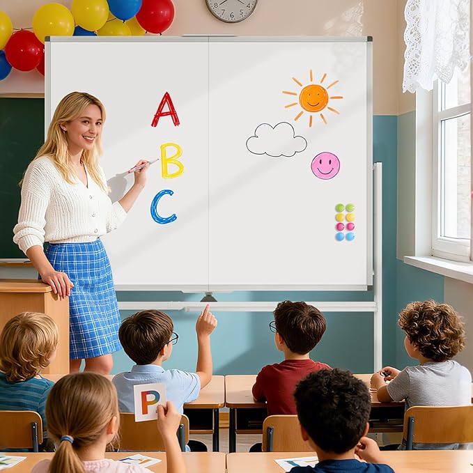 Large Rolling Whiteboard with Stand, 60" x 48" Double-Sided Mobile White Board Dry Erase, Giant Magnetic Dry Erase Board on Wheels for Office, Home & School