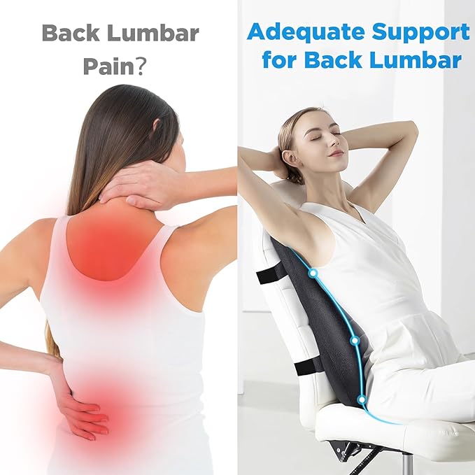 Teemour High Back Support Pillow for Office Chair, Fully Support Back Cushion - Memory Foam Lumbar Support Pillow for Offfice Chair, Desk, Gaming Chair, Promotes Posture Pain Relief Adjustable Straps