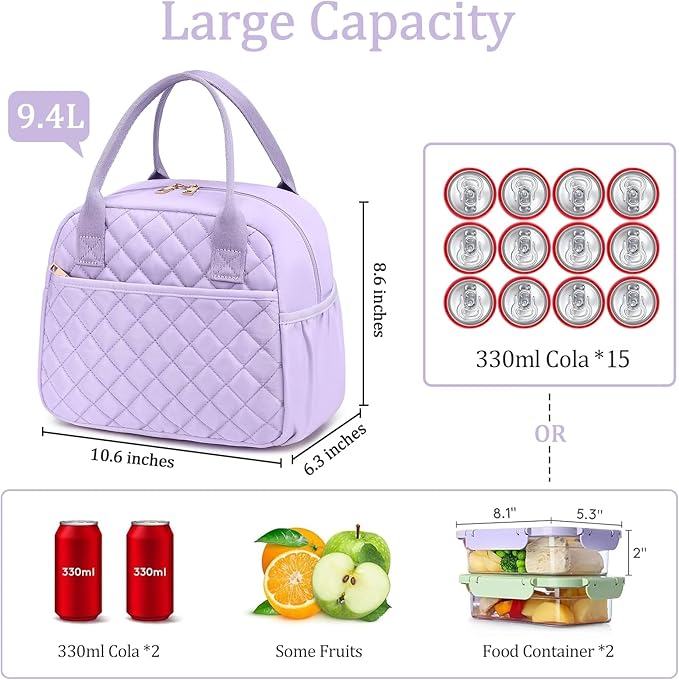CAMTOP Lunch Box for Women Men Insulated Lunch Bag Lunch Tote Bag Leakproof Thermal Cooler Large Capacity for Travel Work School Picnic (﻿﻿Lavender)