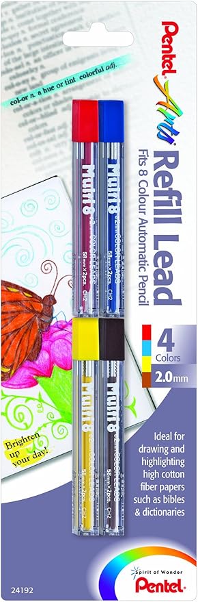 Pentel Arts 8 Colour Refill Lead, Assorted Colors, 4 Pack (CH2BP4M)