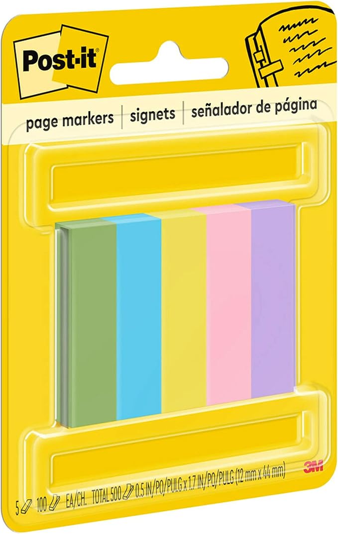 Post-it® Page Markers, 1/2-inch x 1-3/4 Inch, Ideal for Temporary Marking and Noting In Books, Assorted Ultra Colors, 500 per Pack