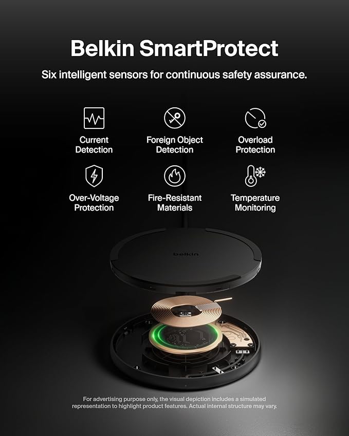 Belkin Wireless Charging Pad 15W - Qi Charger, Charging Station for Apple iPhone 17, iPhone 16/15/14 Series, AirPods, Samsung Galaxy S25, Galaxy S24, Pixel - 5ft Cable Included - Black