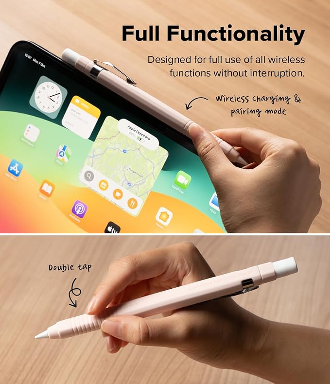 Ringke Silicone Drafting Pencil Case Compatible with Apple Pencil 2nd Generation and Apple Pencil Pro Case, Perfect Grip Silicone Protective Cover Sleeve Accessories - Pink Sand