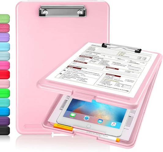 Sooez Clipboard with Storage, Plastic Storage Clipboards with Low Profile Clip, Nursing Clip Boards Foldable, Hanging Clipboard Case for Work, Teacher, Classroom Must Haves, Office School Supplies
