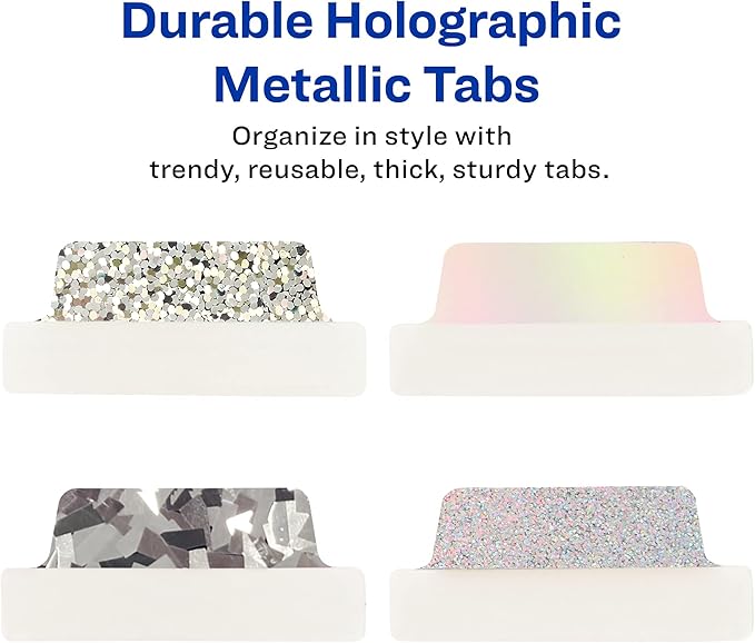 Avery Ultra Tabs Luxe Collection, 2.5" x 1" Margin Tabs, Holographic Iridescent Designs, Repositionable, 16 Total (74179)