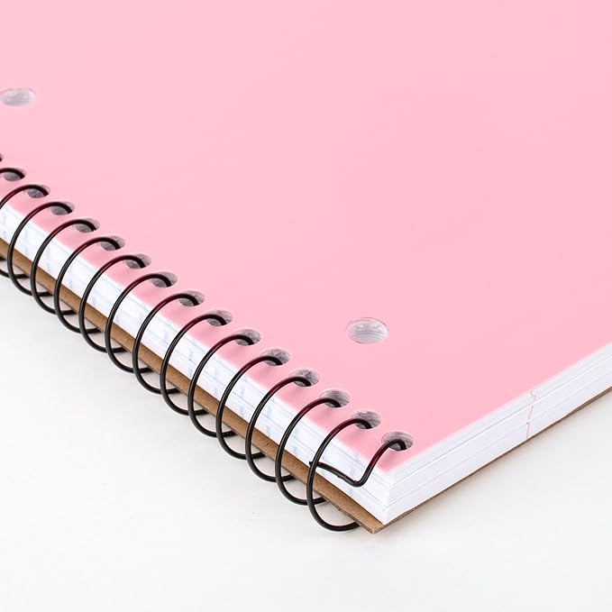 Mead Spiral Notebook, 1 Subject, Wide Ruled Paper, Plastic Cover, 8" x 10-1/2", 100 Sheets, Pastel Pink (930092B)