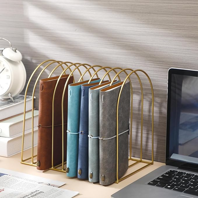 Kosiz 2 Sets Wire File Organizer for Desk 9 Slots Metal File Holder Magazine Folder Mail Desktop Sorter Countertop Folder Stand Racks for Binder Storage School Office Home Photography Prop(Gold)