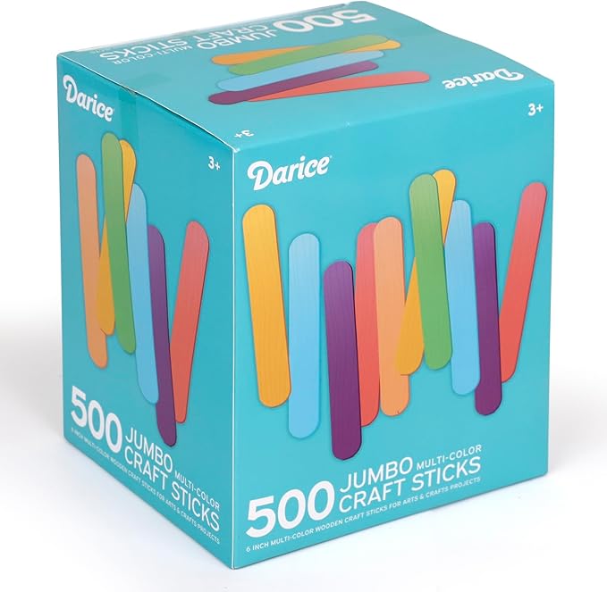 Darice 500 Colored Pcs Popsicle Sticks for Crafts, 6" Colorful Wooden Rainbow Craft Sticks - Classroom Supplies, STEM DIY Art, Ages 3+