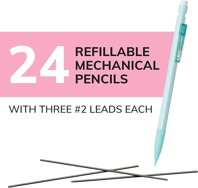 BIC Xtra-Smooth Pastel Mechanical Pencil, 0.7 mm Medium Point, No. 2 Lead, 24-Count