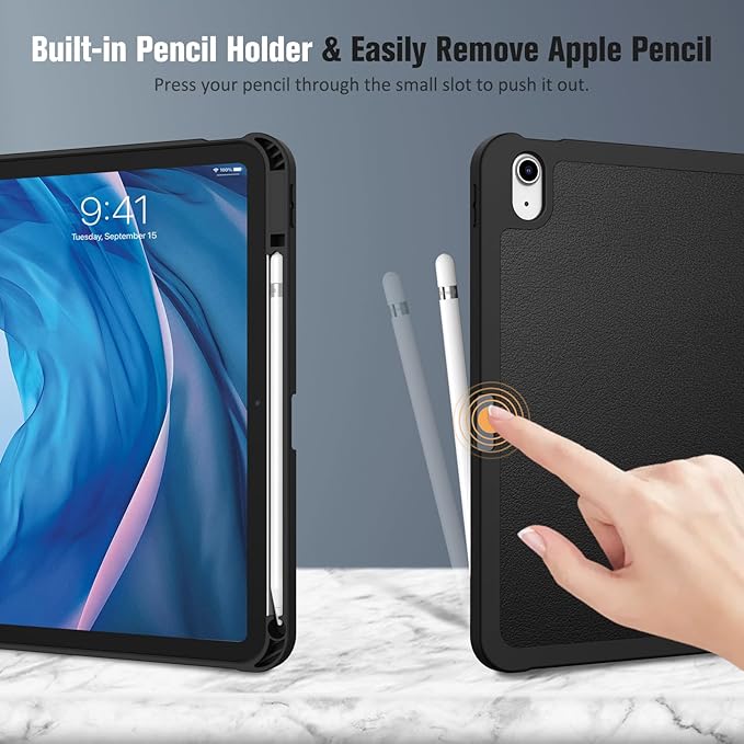 Fintie SlimShell Case for iPad (A16) 11th Generation 11 Inch (2025), iPad 10th Generation 10.9 Inch (2022) - Flexible Soft TPU Stand Back Cover with Pencil Holder, Black