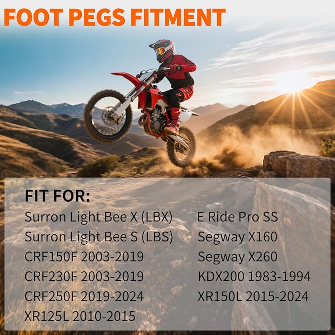 Nilight Motorcycle Foot Pegs Dirt Bike Footpegs Fit for Surron Light Bee X/S E Ride Pro SS CRF150F CRF230F CRF250F X160 X260 KDX200 XR125L XR150L Heavy Duty CNC Foot Rests Pegs Pedal, Black