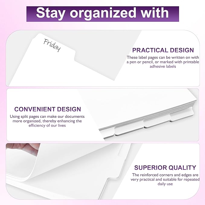 Binder Dividers with Tabs for 3 Ring Binder, 8.5 x 11 Paper Binder Dividers with Tabs 5 Tab Dividers for 3 Ring Binder, 4 Sets Page Dividers for School, Office and Home, 20 Dividers