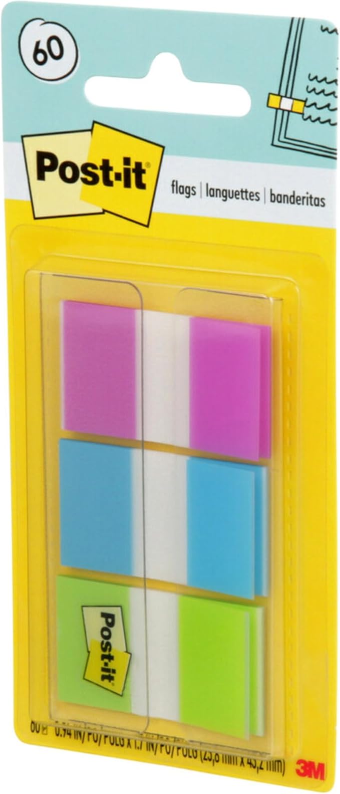 Post-it Flags, 60/On-The-Go Dispenser, 1 Dispenser/Pack, 1 in Wide, Purple, Blue, Green (680-PBG) (Pack of 2)