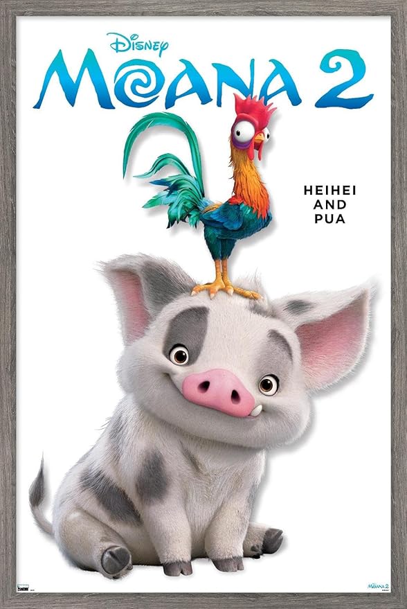 Disney Moana 2 - Heihei and Pua Feature Series Wall Poster, 34L" x 22.4W", Barnwood Framed Version