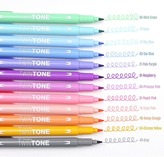 Tombow 61501 TwinTone Marker Set, Pastel, 12-Pack. Double-Sided Markers Perfect for Planners, Journals, Doodling, and More!