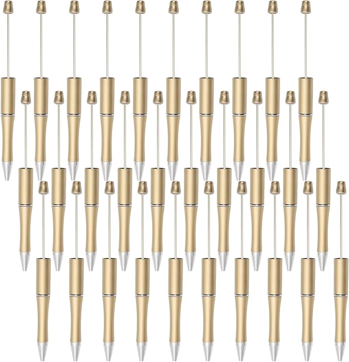 jiebor 30Pcs Gold Beadable Pens Plastic Bead Ballpoint DIY Cute Cool Pens Black Ink for Women Men Bridal Graduation Gift Office Supplies