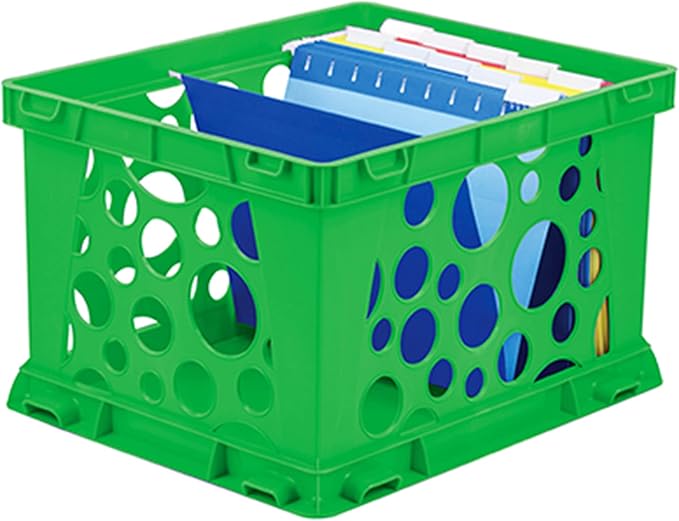 Storex Premium File Crate with Handles – Letter and Legal Document and Folder Storage, Classroom Green 3-Pack (61463C03C)
