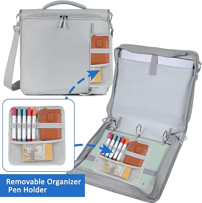 2 Inch 3 Ring Zipper Binder with Multi-Pocket, 6-Tab Expandable File Folder, Fits 14” Laptop, Zipper Bag Fits 500 Sheet Capacity with Handle & Shoulder Strap(Grey)