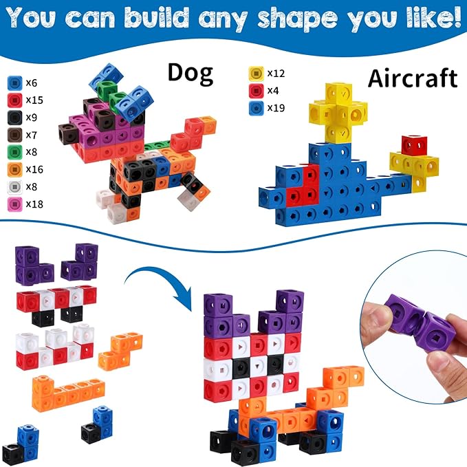 Libima 500 Pieces Math Cubes Set Learning Linking Manipulative Educational Cube Stem Connecting Cube Number Counting Cubes Blocks
