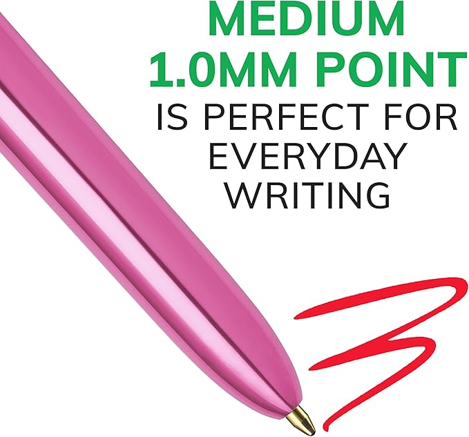 BIC 4 Color Shine Retractable Ballpoint Pen with 1.0 mm Point and Wide Barrel,in Assorted Ink,(Pack of 6)