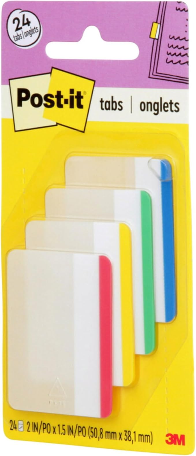Post-it Tabs, 2 in, Lined, Assorted Primary Colors, 6 Tabs/Color, 4 Colors, 24 Tabs/Pack (686F-1) (Pack of 2)
