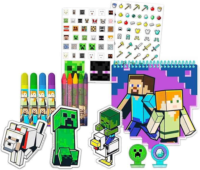 Minecraft Sketchbook Set for Kids, Toddlers ~ 3 Pc Bundle with Minecraft Decals, and More (Drawing Pad Activity Kit)