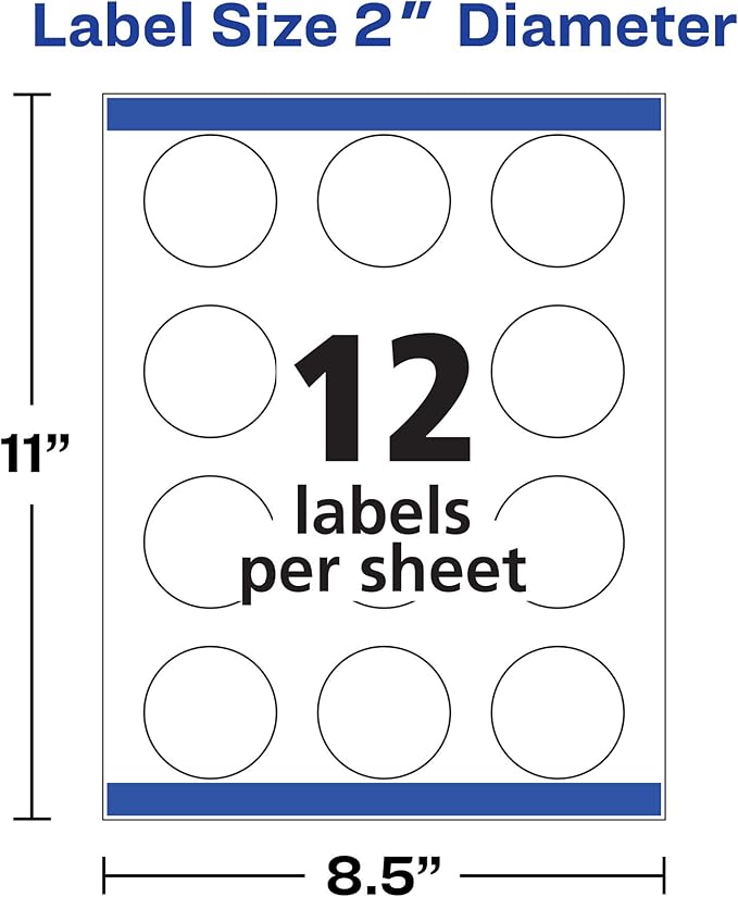 Avery Printable Round Labels, Sure Feed Technology, Glossy White Labels, 2" Diameter, Permanent Adhesive, Laser/Inkjet, 120 Per Pack for 240 Total (2-Pack of 22807)